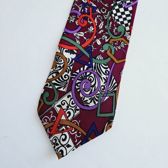 Vintage Jsaco Silk Tie Abstract Geometric Colorful Maximalist Handmade Retro Mod - Picture 10 of 10